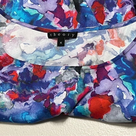 Theory Harida Perplexing Print Silk Watercolor Sleeveless Dress - Picture 4 of 11